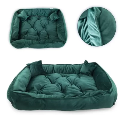 Legowisko dla psa welurowe premium butelkowa zieleń